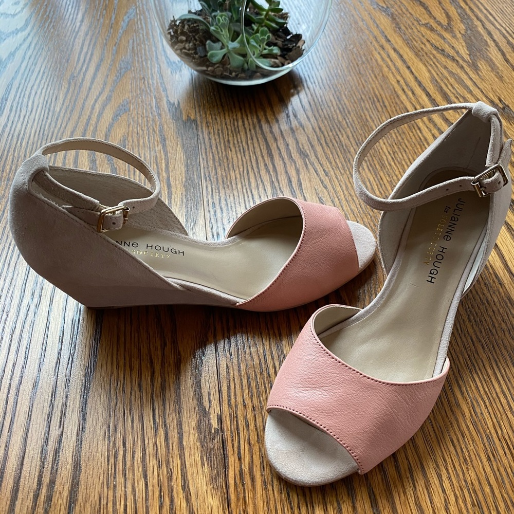 2 tone leather & suede wedges